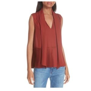 FRAME Rust Pleated Peplum Hem Silk Tank S